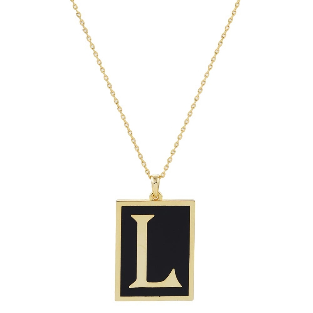 Black and Gold L Monogram Pendant Rectangle Frame Chain Necklace Initial Jewelry